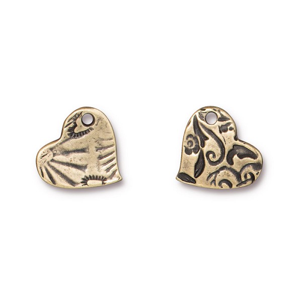 TierraCast Amor Heart Charm 14mm Pewter Brass Oxide (1-Pc)