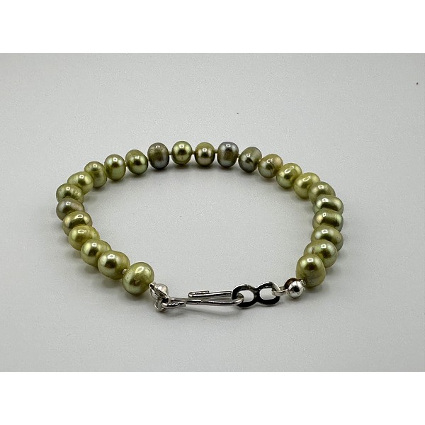 Lime Olive Freshwater Pearl Bracelets – 6mm Knotted, 8" (Lot of 5)