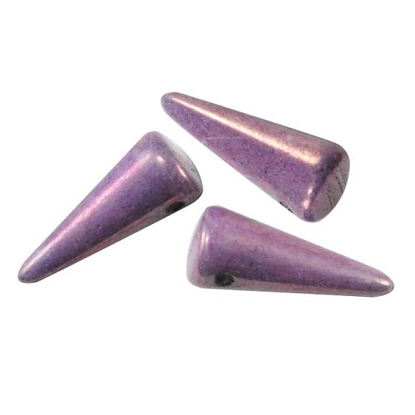 Czech Glass Spike Bead 13x5.5mm Purple with Gold Luster (3-Pcs)