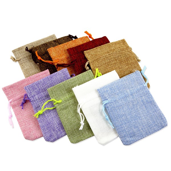 Assorted Burlap Drawstring Pouches 3"x4" (10-Pcs)