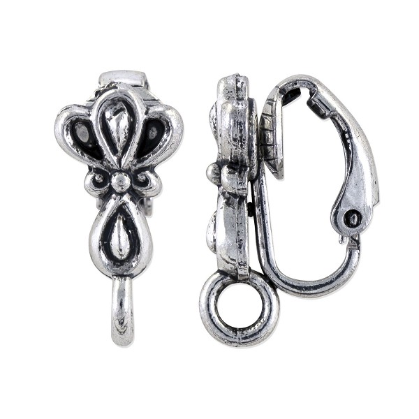 Scalloped Clip-On Earring 17x8mm Pewter Antique Silver Plated (1-Pc)