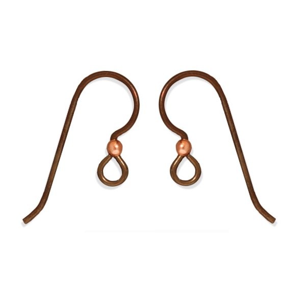 TierraCast Ear Wire with 2mm Copper Bead 22x8mm Niobium Hypo Allergenic (Pair)