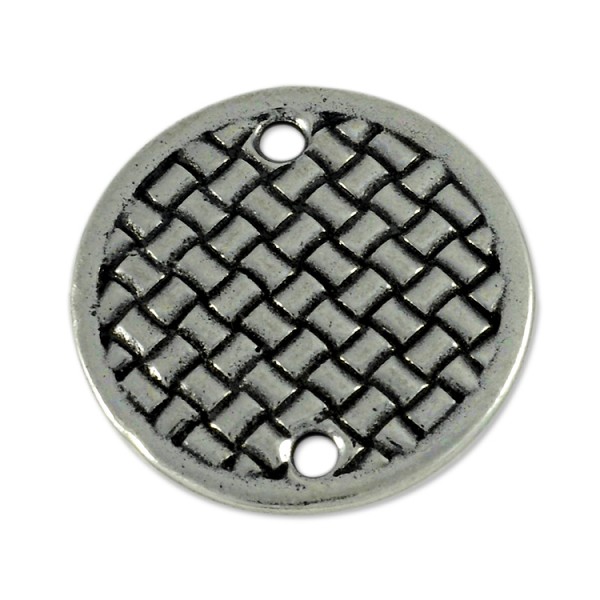 TierraCast Woven Disk 2 Hole Link 3/4" Pewter Antique Silver Plated (1-Pc)
