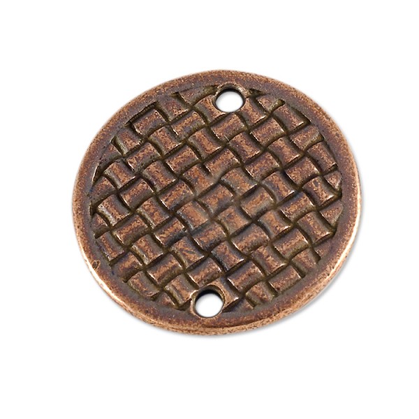 TierraCast Woven Disk 2 Hole Link 3/4" Pewter Antique Copper Plated (1-Pc)