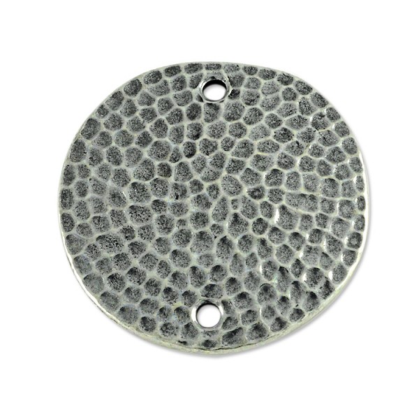 TierraCast Hammertone Disk 2 Hole Link 1" Pewter Antique Silver Plated (1-Pc)