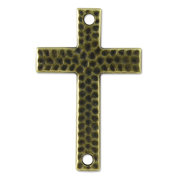 TierraCast Hammered Cross Connector Pewter Antique Brass Plated 1" (1Pc)