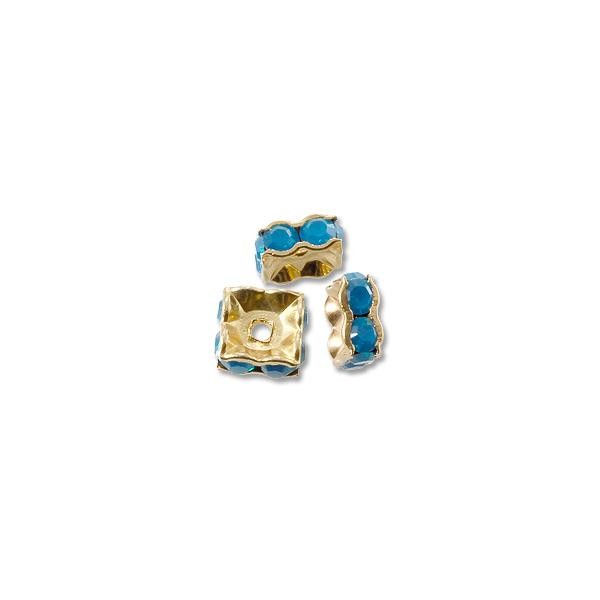 Swarovski Rondelle Square Bead 8mm Caribbean Blue Opal Gold Plated (1-Pc)