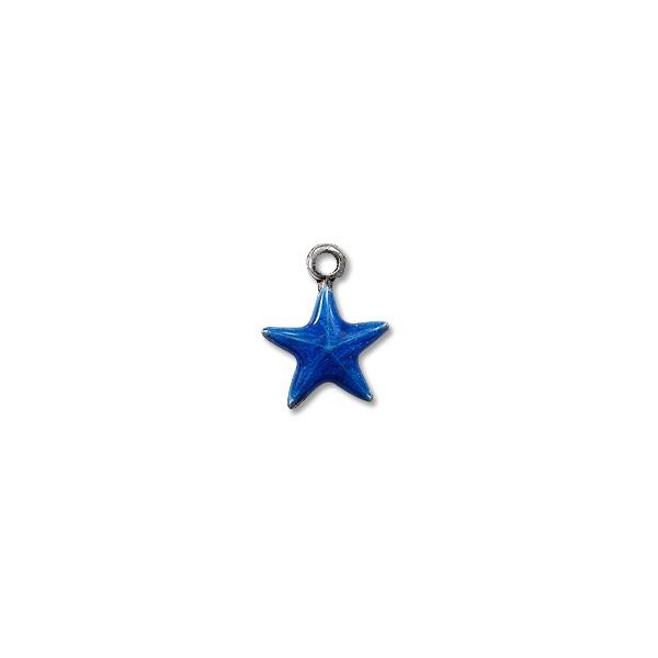 Charm - Dark Blue Star 11mm Pewter Antique Silver Plated (1-Pc)