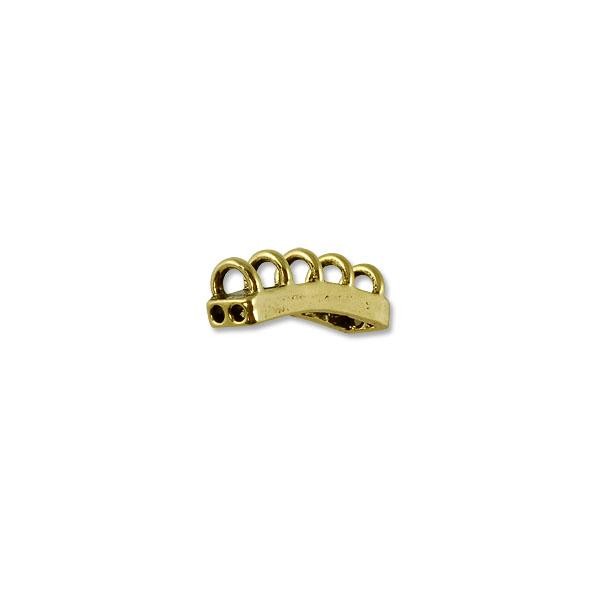 5-Loop Connector with 2 Holes Pewter Antique Gold Plated 23x7mm (1-Pc)