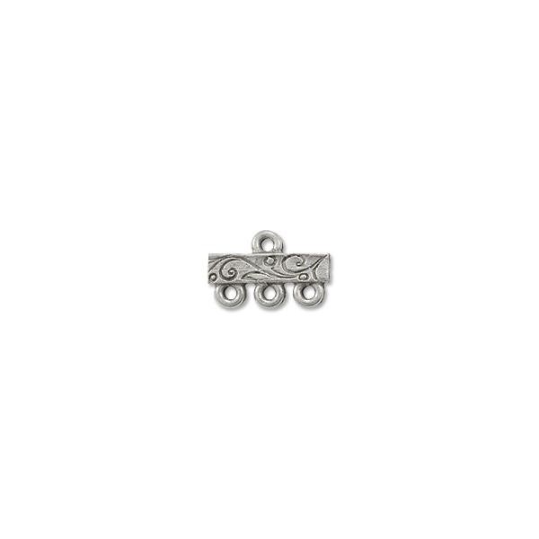 Pewter 3-Strand Scroll Vine End Bar 15x10mm Silver (1-Pc)