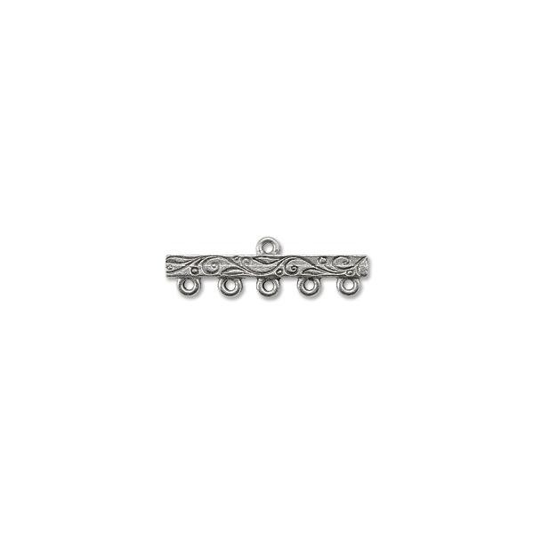 Pewter 5-Strand Scroll Vine End Bar 31x10mm Silver (1-Pc)