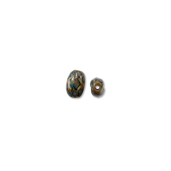 Hand Painted Glass Flat Oval Tortoise Shell Bead 9x14mm (2-Pcs)