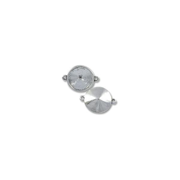 Rivoli Setting 2-Loop 14mm Pewter Antique Light Silver Plated (1-Pc)
